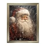 Vintage Santa Claus Portrait Print Atwork, Framed Canvas Wall Art, Christmas Pictures Wall Decor, Winter Holidays Painting, Farmhouse Christmas Decor