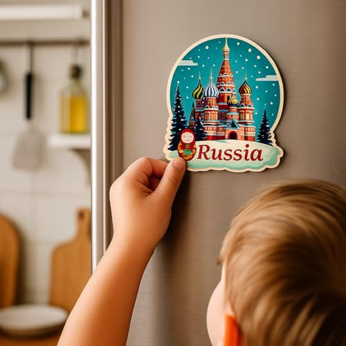 Image of Naxon Russia Country Theme Souvenir Wooden Refrigerator Stylish Fridge Magnet - Fridge Decoration Magnet for Kitchen & Home Decor | Perfect Souvenir Gift | Size 3x3 Inches | Pack of 1
