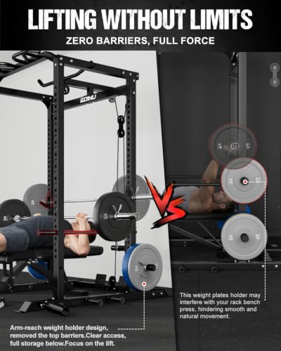 Image of C1-V4 Power Cage, 2000LBS Squat Rack with LAT Pulldown, Multi-Function Weight Cage Strength Training Machine, Workout Cage with More Attachments for Home Gym Garage
