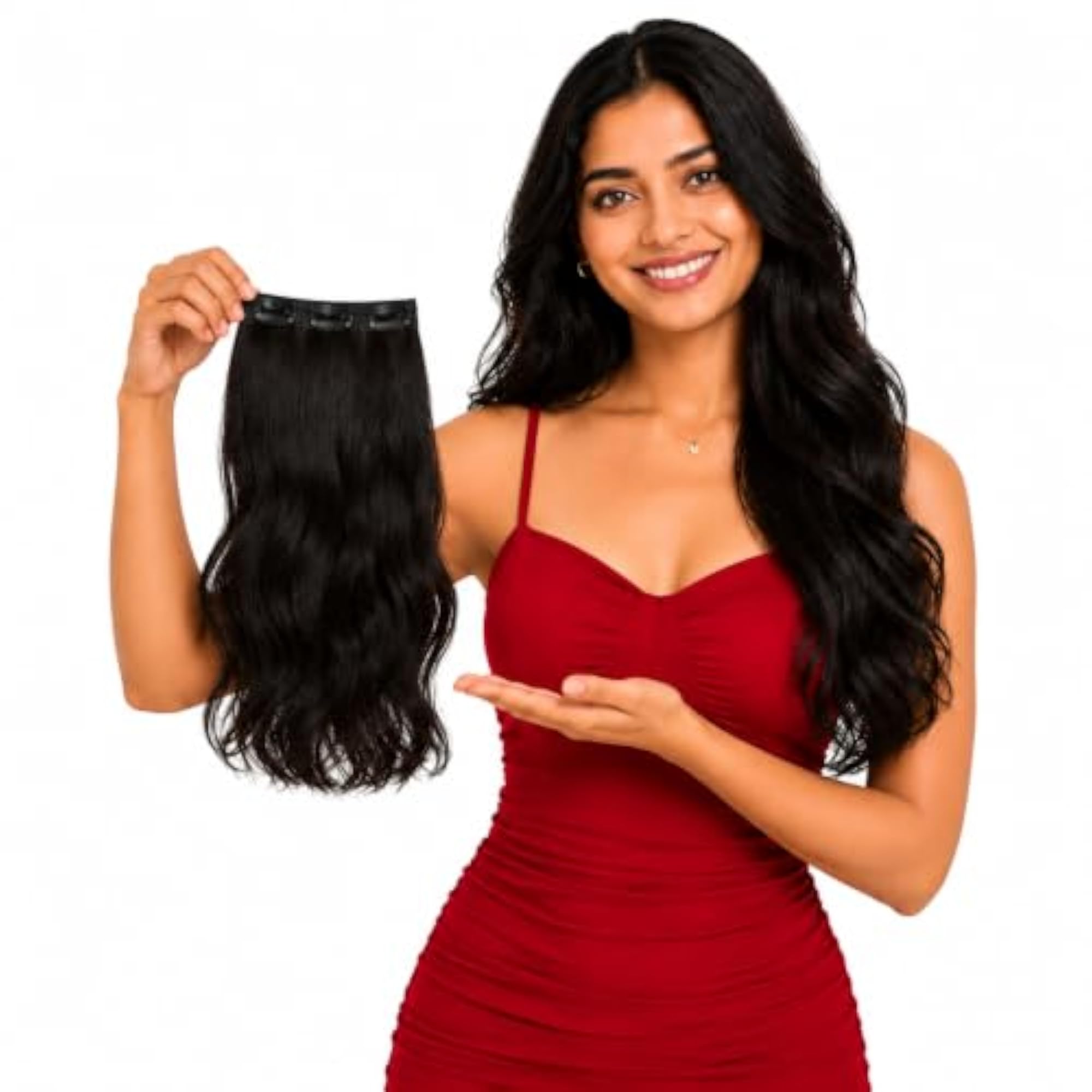 Clip-In Human Hair Extension for Women, Natural Black