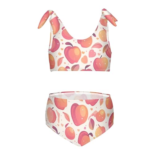 KLL Pink Peach Apricot Cute Girls' Two Piece Bikini Set Scoop Neck Swimsuits Swimming Suits Adjustable Strap