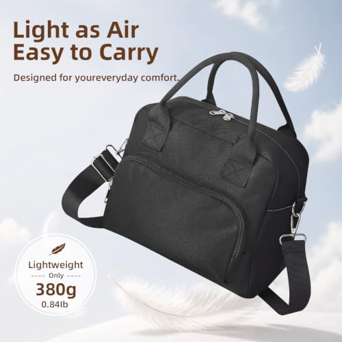 Image of LOVELYWIND Large Insulated Lunch Bag For Women, Black Lunch Box 12L | Large Shoulder Strap Lunch Tote With Insulated Lining; Stylish Look For Work, School, Picnic, And Organized Meals.