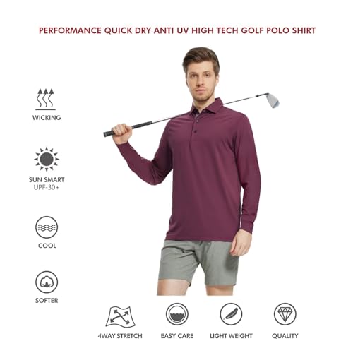 Image of Mens Polo Shirts Short and Long Sleeve Casual Solid Stylish Dry Fit Performance Designed Collared Golf Polo Shirts for Men