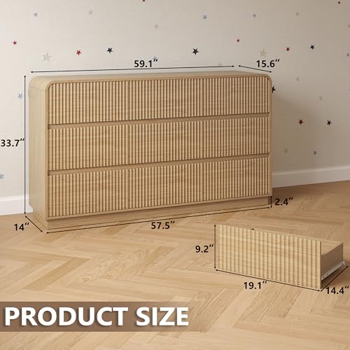 Image of BORNOON Dresser for Bedroom with 9 Drawers, Fluted Chest of Drawers with Round Curved Corner, Hidden Handles, Modern Wood Storage Organizer for Bedroom, Nursery, Living Room