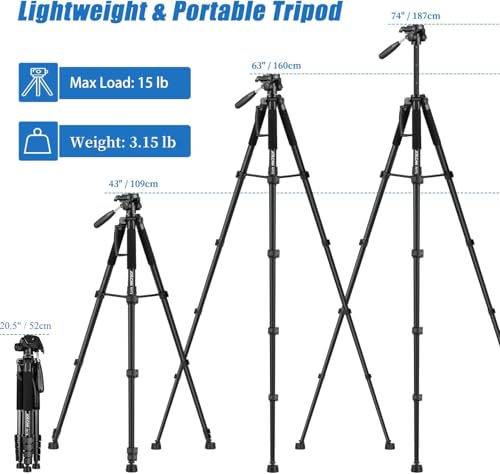 Joilcan AH75 Tripod Camera Tripods, 74 Inch Tripod For Camera Phone Video Recording, Heavy Duty Camera Tripod Stand, Professional Travel Dslr Tripods Compatible With Canon Iphone thumb #1