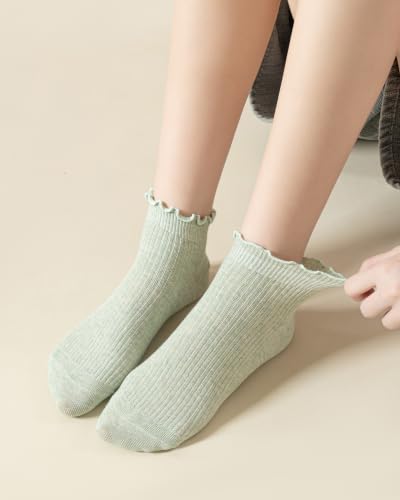 Image of Mcool Mary Womens Ankle Ruffle Socks Casual Cotton Frilly Breathable Cute Knit Lettuce Trim No Show Socks 6 Pack