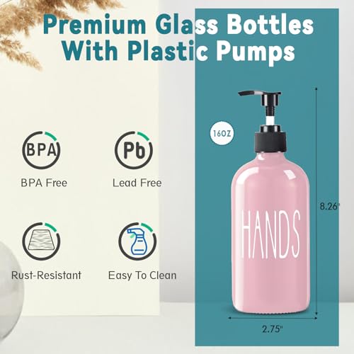 Image of COHOSEGE Glass Soap Dispenser Set 2 Pack,16 Oz Dish Soap Dispenser for Kitchen Sink,Pink Kitchen Accessories and Kitchen Decor,Pink Decorations and Kitchen Utensils for Kitchen
