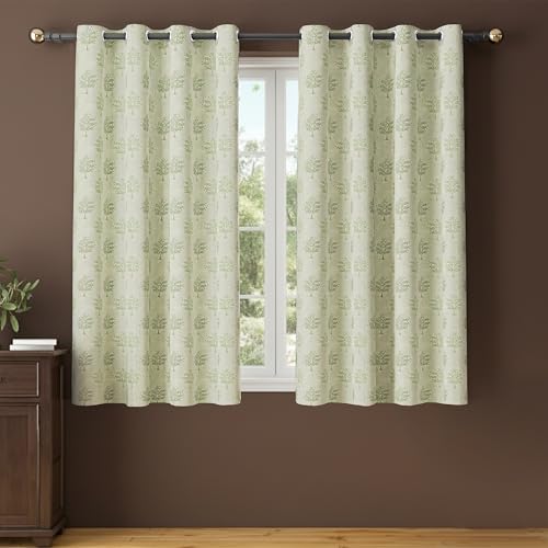 Image of Yellow Weaves 2 Pcs Jacquard Tree Eyelet Window Curtain - Perfect for Home, Office, Bedroom, Living Room & Balcony - 5 Feet (Pastel Green)