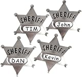 HAPPY DEALS ~ Sheriff Badges for Kids | Pack of 12 | Silver Star with Name Space Party Favor Toys