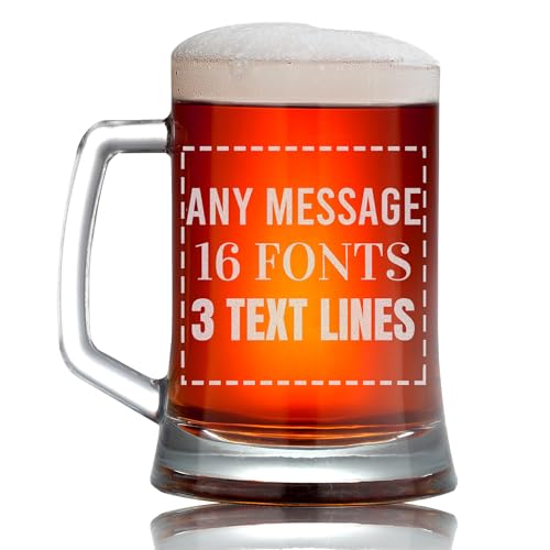 Personalized Beer Mug Glasses With Handle, Gifts for Men, Engraved with Custom Text or Name - Customized Beer Cup Steins Birthday Gift for Dad Father Boyfriend, Groomsmen (Beer Mug, Custom Text)