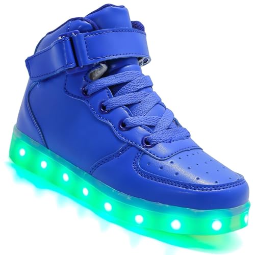 Vorkhuaeri Big Kids Adult Light Up Trainers Luminous Sneakers Boys Girls USB Charging Led High Top Flashing Shoes Xmas (C-Blue,5)