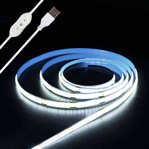 XINGZHI 5V USB Short LED Strip Lights 3FT, 3Key COB LED Light Strip, White LED Strip Light, Flexible Bright for Under Cabinet, Kitchen, TV Backlight, Shelves, Bedroom, Displays and TV Lights