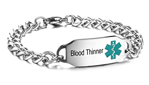 JF.JEWELRY Pre-Engraved Blood Thinner Medical Alert ID Bracelet for Men & Women