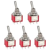 SHUKEFER 5PCS DPDT Mini Toggle Switch 6 Pin 2 Position 6mm Miniature ON/ON Switch MTS-202 for Auto Car Boat Truck Car Dashboard Electronic Devices 6A 125V 3A 250V(Red)