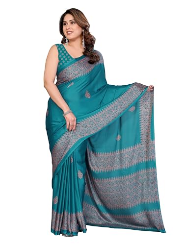 Image of Amazon Brand - Tavasya Womens Blocked Printed Daily Wear Chiffon Georgette Saree With Blouse With Blouse