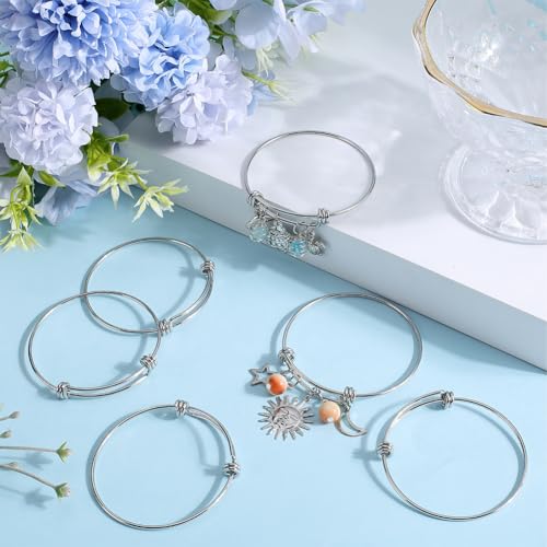 SUNNYCLUE 10Pcs Silver Expandable Bangle Bracelets Adjustable Wire Bracelet Stainless Steel Motivational Blank Bangles Set for jewellery Making 2.17 Inches DIY Gift Supplies Crafting Beginner Women - Image 4