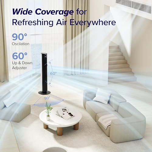 Image of LEVOIT Smart 42 inch Tower Fan for Bedroom, DC motor, Oscillating with Quiet 26ft /s Velocity, 25dB Bladeless Floor Fan for Home Space, 12 Speeds, 4 Modes, 24H Timer with APP, Works with Alexa, Remoter