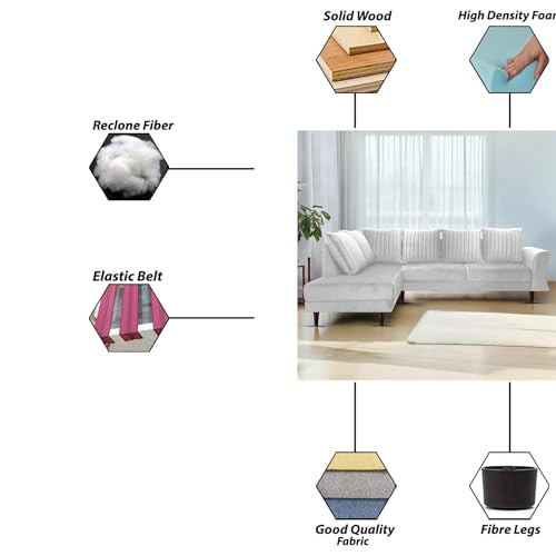 Image of Gratly LHS 4 Seater L Shape Sofa Set for Living Room (Grey Colour) Premium Fabric Sofa