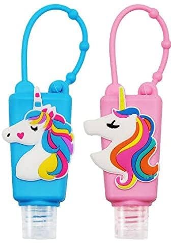 Unicorn Antibacterial 30Ml Gel Hand Sanitizer Refillable Portable Mini Silicone Protective Detachable Flip Cap Case With Keychain Carrier For Kids Set Of 2,Multicolor
