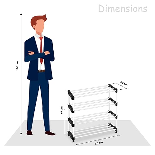Alloy Steel Cady Shoe Rack For Home|Easy To Assemble,Space Saving,Stackable(4Shelf,A-Cady-Black), 500 x 300 x 300 mm