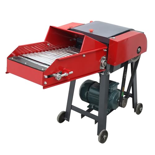 Banfluxion 220V 6-Blade Hay Cutter with Conveyor Belt Crop Straw Breaker with Air Switch Grass Crusher Grass Chaff Cutting Machine 500-1000KG/H, 3KW