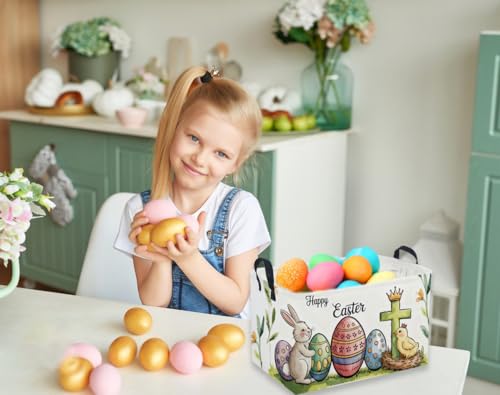 Image of Rectangular Easter Baskets, Eggs Basket for Kids.Bunny Basket with Handles.Boys and Girls,Bunny Eggs Decor,Books,( Easter