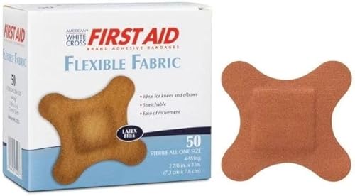 Vendajes de tela flexible, vendaje de 4 alas sin látex, 3 pulgadas x 2.78 pulgadas, paquete de 50, MS-25400