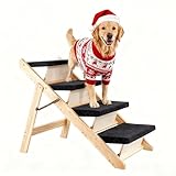 MEWANG Wood Pet Stairs & Ramp for Small/Medium Dogs and Cats, Aging Pets – 3-in-1 Foldable, Portable, Non-Slip Pet Ladder for Tall Beds, Couches,Cars–Holds Up to 220 lbs (31.5" L x 17.2" W x 25.0" H)