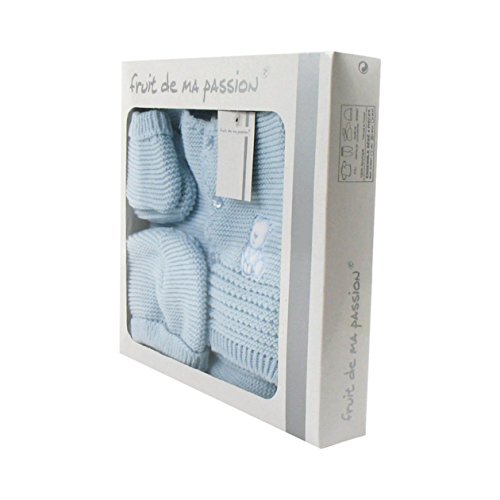 Coffret Ensemble brassière 4 pièces 0 à 3 Mois bleu et blanc - Motif Nounours