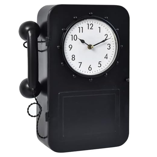 Antique Wall Clock Vintage Clock with Hidden Storage Compartment, Black Telephone Wall Clock,Large Retro Style Vintagel Ron Wall Clock,
