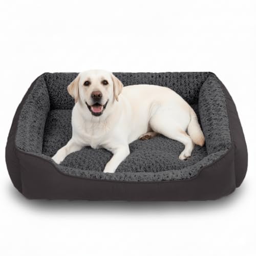 Oiilores Divano letto per cani extra large, lavabile, morbido peluche calmante, con fondo antiscivolo, rettangolare, anti-ansia, per cani giganti (105 x 80 cm, grigio scuro)