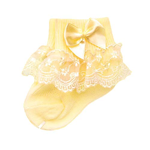 Angelastore baby socksBow Lace Baby Socks for Newborn Winter Keep Warm Cotton Baby Girls Sock Cute Toddler Socks Princess Style Baby Accessories (Yellow, S_0-12months)