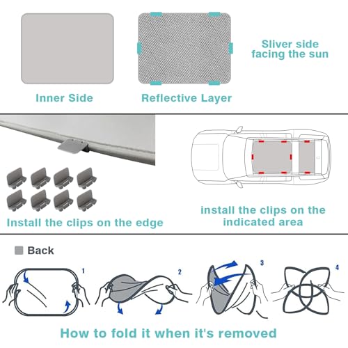 Image of BestEvMod Foldable Roof Sunshade Compatible with 2022-2026 Rivian R1S Accessories Upgraded Heat Reflective Tech Accessories Sunroof Reflective Sun Shade(Front+Rear Grey)