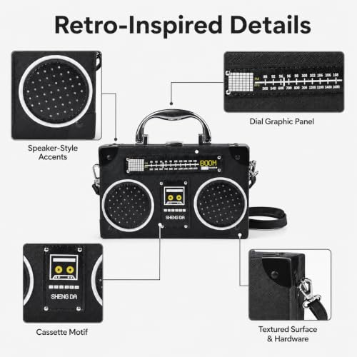 Image of QZUnique Tape Shaped Shoulder Bag Radio Recorder PU Crossbody Bag Women's Retro Evening Bag Handbag Clutch Purse