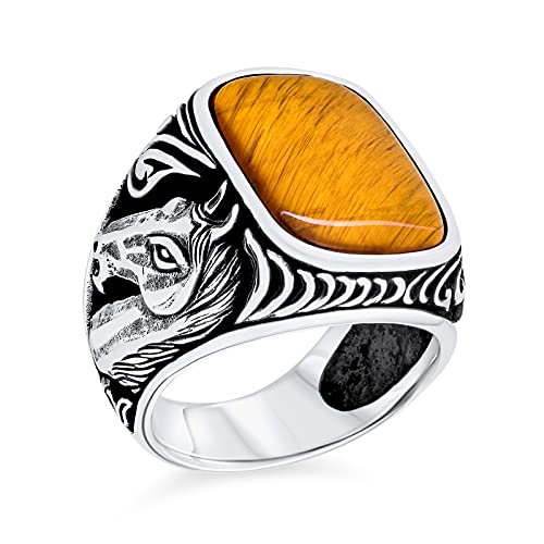 Personalize Mens Executive Gemstone Large Brown Tiger Eye Black Onyx Equestrian Stallion Horse Ring Western Jewelry For Men Solid Oxidized .925 Sterling Silver Handmade In Turkey Customizable