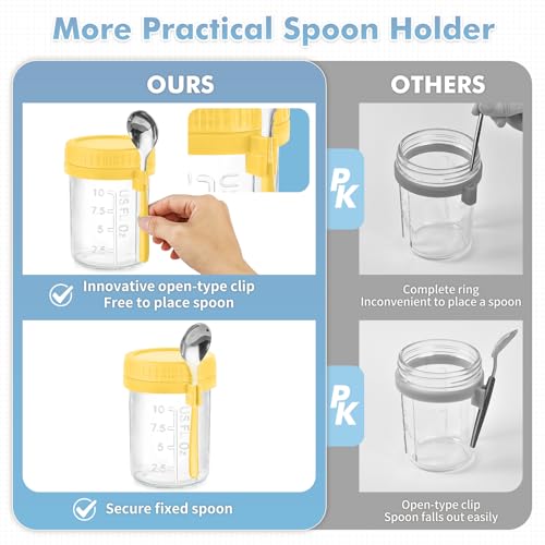 Image of 16 Oz Glass Overnight Oats Containers with Lids and Spoon Chia Pudding Jars