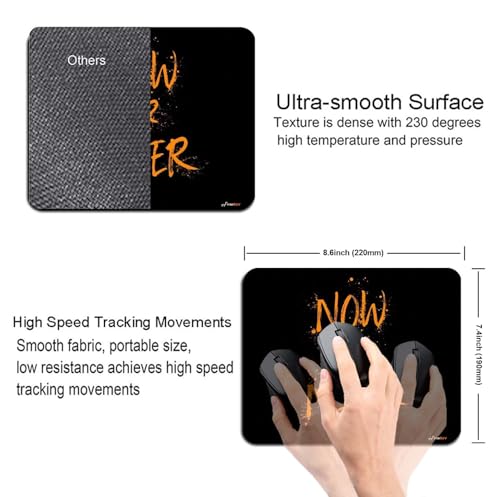 Image of Mouse Pad Now or Never Motivational Quote, Premium-Textured Custom Mouse Mat Design, Washable Mousepad Lycra Cloth, Non-Slip Rubber Base Computer Mouse Pads for Wireless Mouse