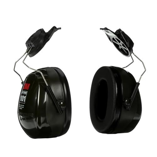 Image of 3M PELTOR Hearing Protection Optime 101 Earmuffs, Cap Style Hard Hat Attached, H7P3E, 24 dB NRR, Adjustable Earcups, E-A-Rfit Compatible, Stainless Steel, Pack of 1, Black /Red