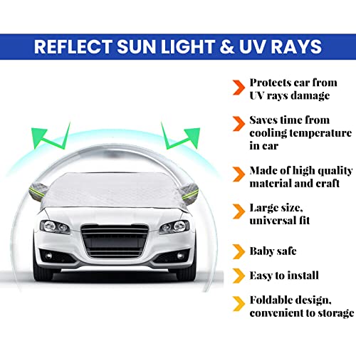 Image of Car Windshield Cover 94 inchx56 inch Windshield Protector for Ice and Snow Window Cover Large with Rearview Mirror Cover 2024 Upgraded Car Cover for Cars SUV (Silver)