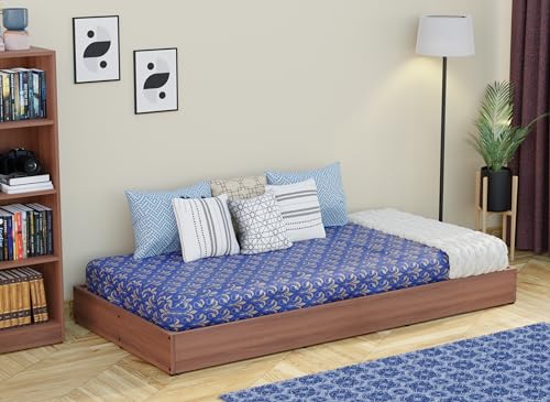 Image of WoodExpress Engineered Wood Single Floor Bed, 78 inch x 36 inch x 7 inch, Walnut | Without Mattress, Wooden Cot, For Bedroom, Living Room & Drawing Room, Walnut Finish, Durable Minimalist Design