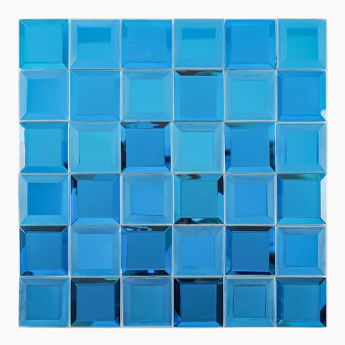 Espejo azul de vidrio biselado autoadhesivo para decoración de paredes interiores 7