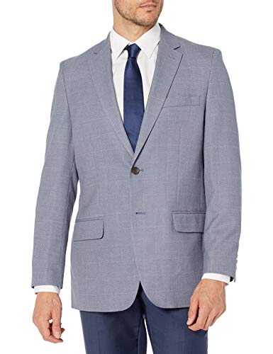 Haggar Men's J.M Premium Birdseye Windowpane Tailored Fit Two Button Notched Lapel Center Vent Sport Coat, Medium Blue, 40 X S