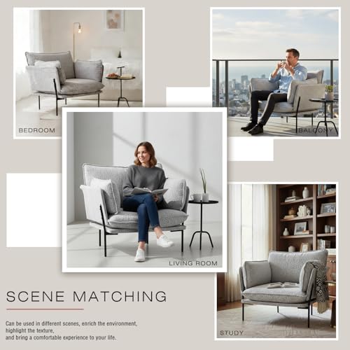 Image of Modern Boucle Accent Chairs Set of 2 for Living Room Chairs,Oversized Upholstered Reading Chair Lounge Armchair with Sturdy Metal Legs,Comfy Single Sofa Chair for Living Room,Waiting Room(Panda)