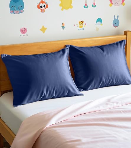Image of Deep Dream Toddler Pillowcases for 13x18 Pillow 2 Pack, 100% Cotton Travel Pillow Case Cover, 600 Thread Count Cotton Pillow Covers, Soft & Breathable Small Pillow Cases Envelope Closure, Navy Blue