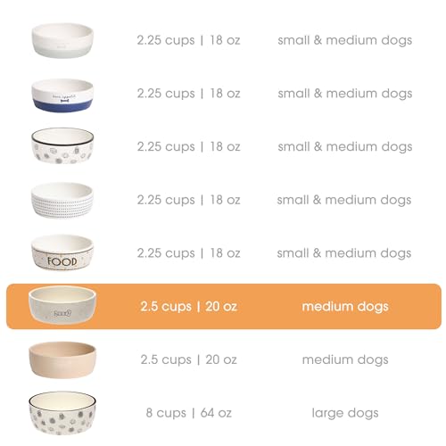 Pearhead Ceramic Dog Bowl – “Woof” Speckled Pet Food & Water Dish, Durable Stoneware, Non-Slip Heavy Base, 20 oz, Medium