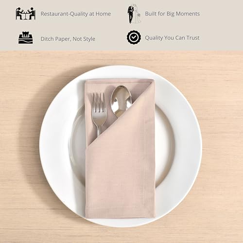 Image of FINGERCRAFT Table Napkins 18x18 Inches Set of 6 Cotton Linen Blend Fabric Dinner Cloth Napkins Washable and Reusable, Good Absorbency for Home, Parties, Hotels (Shell Peach)