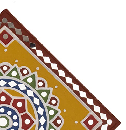 Image of Ethnics of Kutch Traditional Kutch Handicraft Mud-Mirrorwork Lippan Kam Wall Art (Water and Break Resistant) - Square (12 inch x 12 inch) - (Brown - LKT-0219)