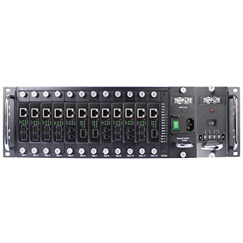 Tripp Lite 12-Slot Fiber Media Converter Chassis for Select N784-H and N785-H Models, Convert to SC, ST & SFP Fiber Types, 3U Rack Mount, Compatible with AC or DC Power, 1-Year Warranty (N785-CH12)3