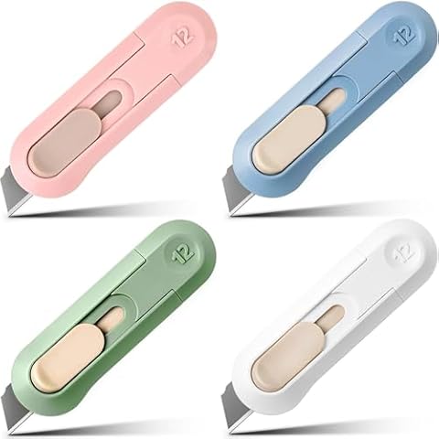 4 Pcs Box Cutter, Box Cutter Retractable, Retractable Box Opener, Package Opener, Easy Slide Retractable Cute Box Cutter for opening daily express boxes, envelopes, packages, paper tapes and more Cover