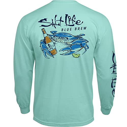 Salt Life Blue Brew Crab Long Sleeve Classic Fit Shirt, Aruba Blue, Large
